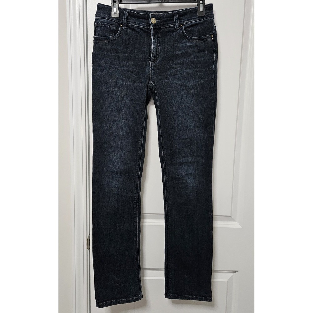Chico's Jeans Women 00 Dark Blue So Slimming Straight Leg Stretch Rhinestone - Picture 3 of 9
